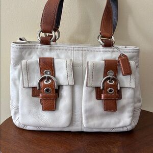 Coach Vintage SoHo satchel shoulder bag  leather cream/brown  2 fr buckle pocket